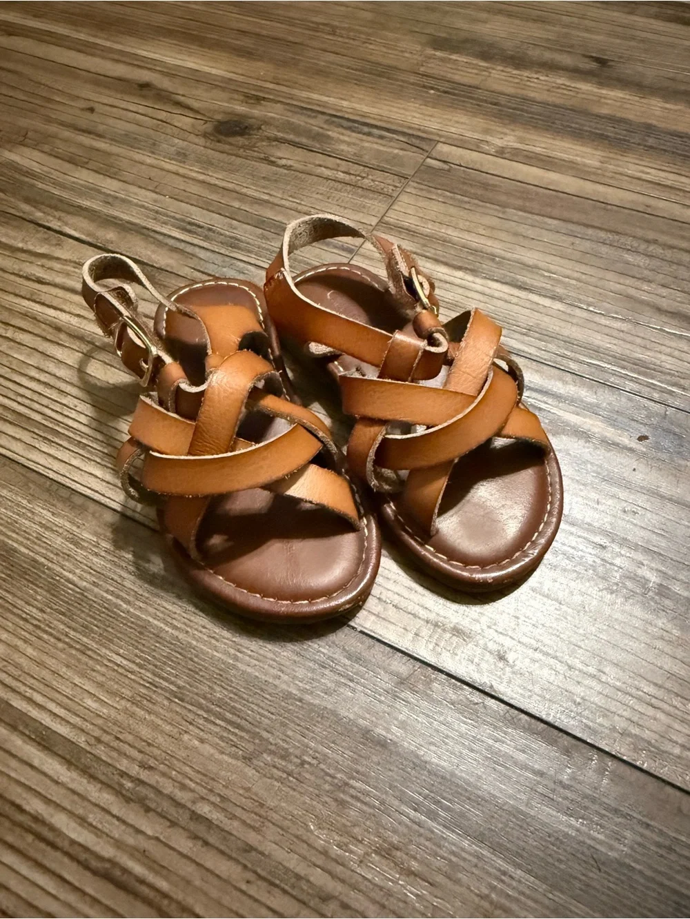 Classic Toddler Brown Leather Sandals